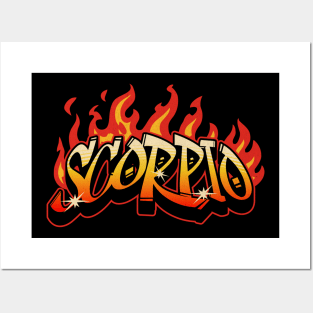 Scorpio Zodiac Retro Flames Birthday Posters and Art